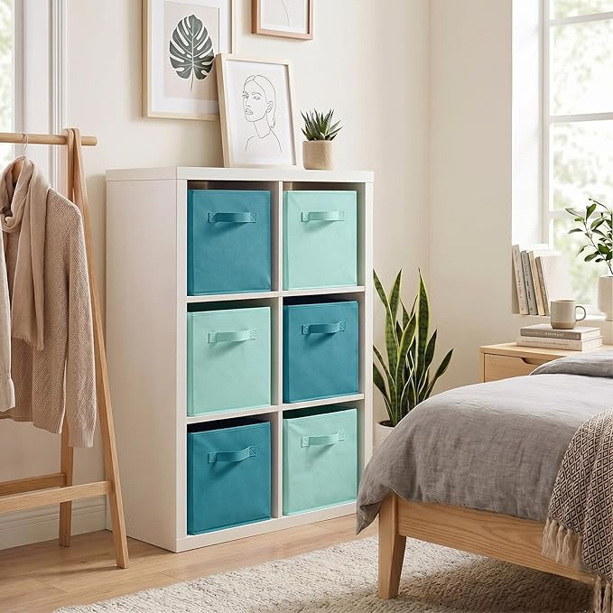 ShellKingdom Storage Bins, Foldable Fabric Storage Cubes And Cloth Storage Organizer For Closet And Toys, 6 Pack (Mint Green+Forest Green)