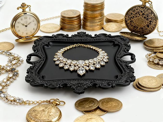 khtumeware 1 Pack Jewelry Dish Matte Black Jewelry Trays ideal for holding jewelry rings and small trinkets.
