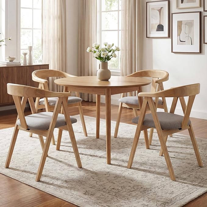 HNY Wooden Folding Chair with Cushion Set of 4, Chenille Foldable Dining Chairs Lightweight Folding Event Chair, Portable Space-Saving Accent Chair for Kitchen Dining Living Room Small Spaces, Grey