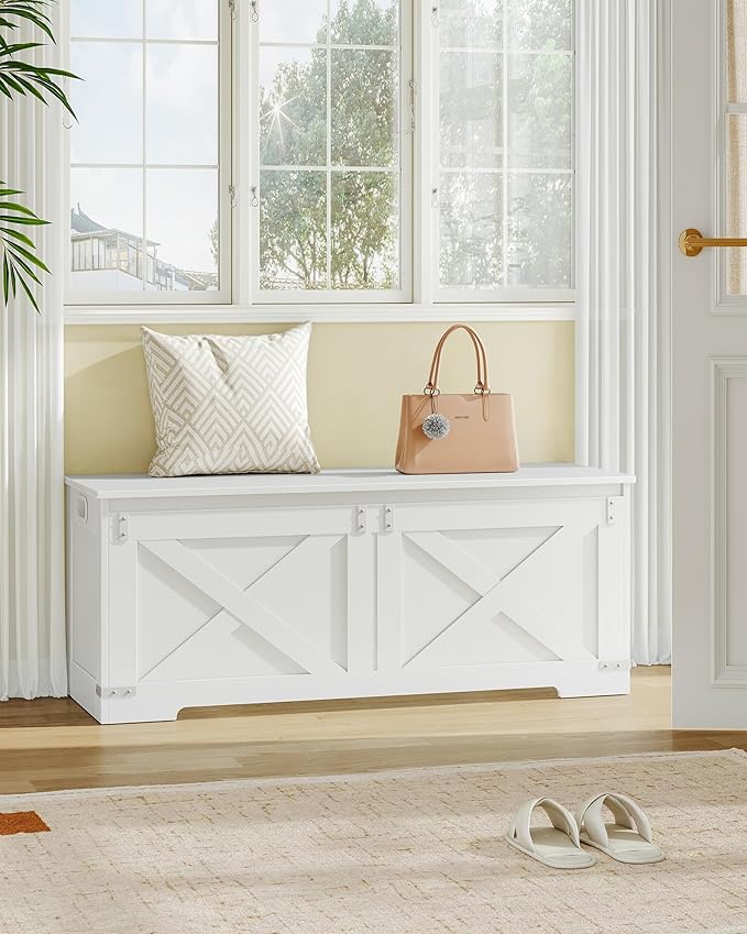 Hzuaneri 47.2" Storage Chest, Large Storage Trunk with 2 Hinges, Farmhouse Wooden Box Bench, Lift-Top Organizer Chest, Entryway Trunk for Bedroom, Living Room, White SB12103X