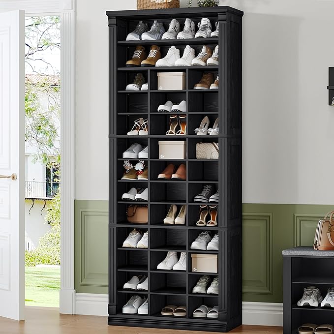 Hzuaneri 13 Tiers Shoe Storage Cabinet, Tall Shoe Cabinet with Cubby, Wooden Shoes Organizer for Closet, 39 Pairs, Shoes Cubby Organizer for Entryway, Hallway, Bedroom, Black SR31004X