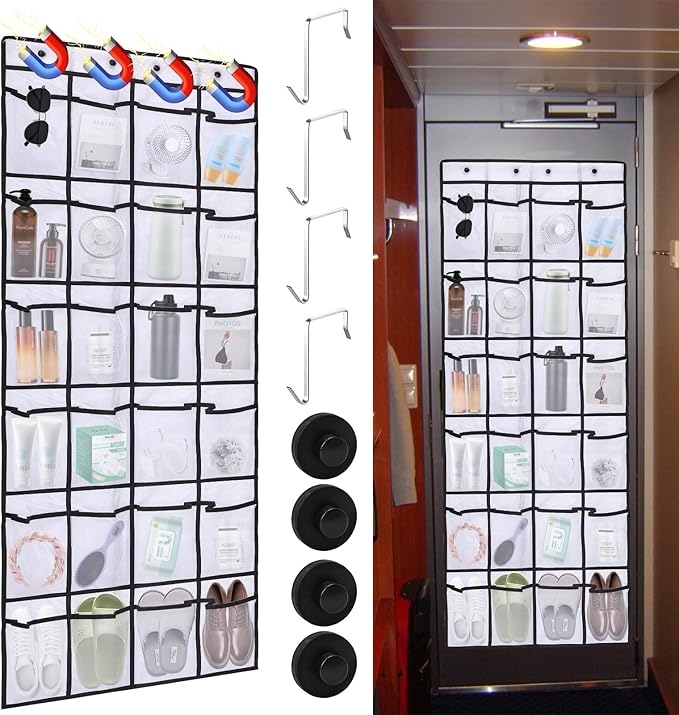 CTTZCKJ Over The Door Organizer For Cruise Ships|Magnetic Door Organizers with 24-Pocket for Cruise Ship|55"x21"|Cruise Over the Door Organizer,Magnetic Shoe Rack for Cruise,Behind-Door Storage