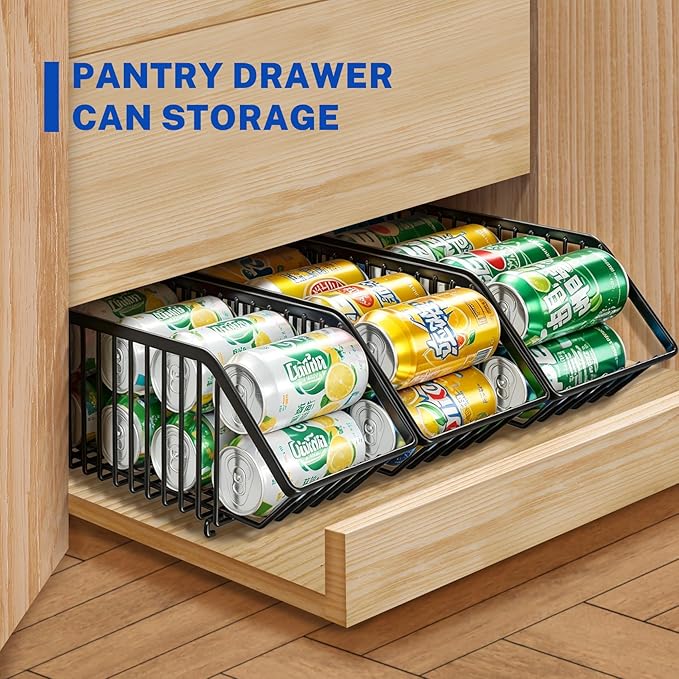 Stackable Soda Can Dispenser Organizer Rack, Stacking Can Dispensers Refrigerator Organizer Bins Pop Soda Organizer Dispenser Canned For Fridge, Freezer, Kitchen, Cabinets (8, Black)