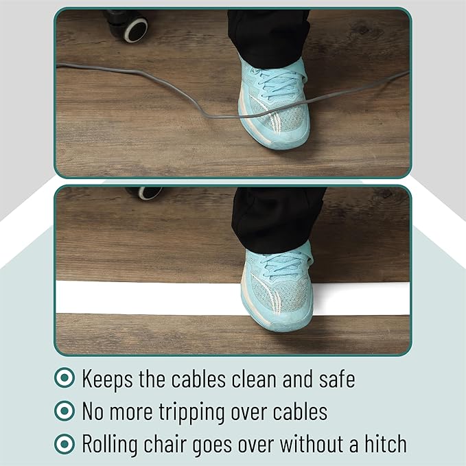 Bates- Floor Cord Cover, 30ft, Cable Cavity 0.6" (W) x 0.31" (H), Heavy Duty Wire Protector, PVC Extension Cords Hider, Protect Cords, Prevent Cable Trips, Cord Hider for Office, Home, Outdoor