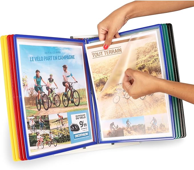 Tarifold DJOIS Desktop Reference & Display System, 10 Double-Sided Pockets, 20 Sheet Capacity, Expandable, Durable Metal Base & Polypropylene, Letter Size, Made in France, Assorted Colors