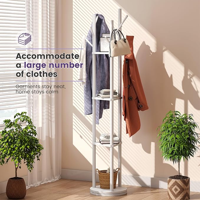 Rotating Coat Rack, Freestanding Coat Rack with 3 Shelves and 9 Hooks Clothes Organizer Coat tree for Bedroom, Entryway, Livingroom (Black)