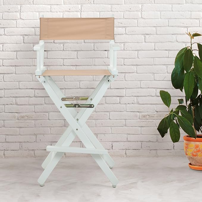 Casual Home Director's Chair ,White Frame/Tan Canvas,30" - Bar Height