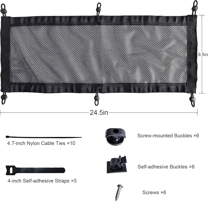 Under Desk Cable Management Net Kit – No Sag Cord Organizer for Power Strips, Mesh Cable Hammock with Screws, Clips & Ties, Wire Management for Standing Desk & Gaming Setup (24.5"x9.5")