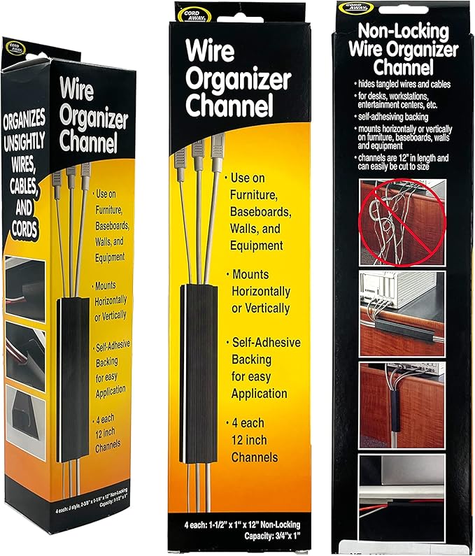 Electriduct Large J Channel Cable Raceway Self Adhesive Desk Cord Organizer and Wire Manager for Computer, Gaming and Entertainment Centers - Brown - 46" - 6 Pack