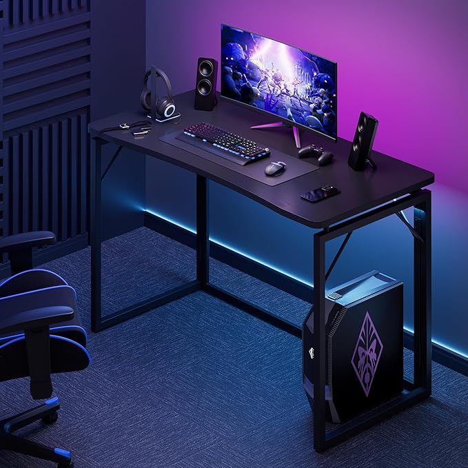 JOYMOOP Black 40" Folding Desk, No Assembly Small Foldable Desk for Home, Office, Wooden Top Folding Computer Desk for Working, Writing, Studying - Middle Size