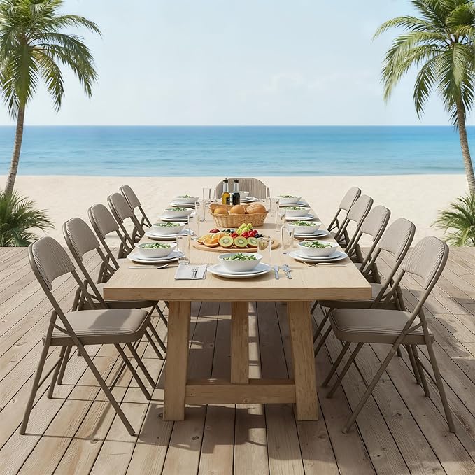 DUMOS 8 Pack Folding Chairs with Padded Cushion and Back - Fabric Stackable Portable Dining Chairs Set, for Home and Office, Conference, Wedding, Party, Patio, Garden, for Indoor Outdoor, Khaki