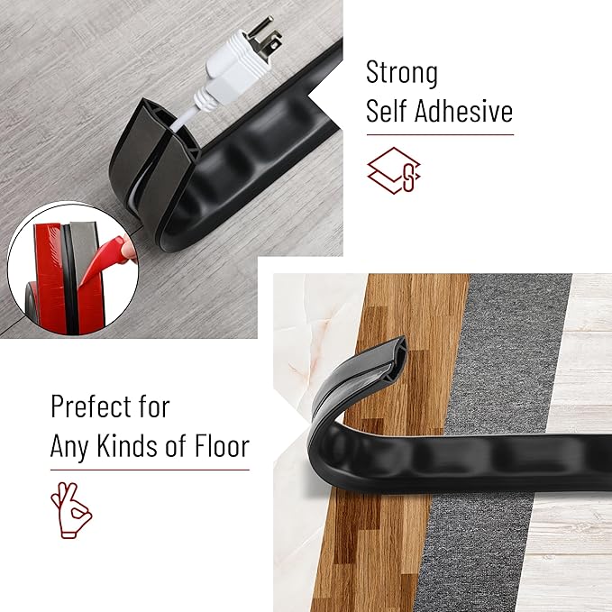 Bates- Floor Cord Cover, 5ft, Cable Cavity 0.6" (W) x 0.31" (H), Heavy Duty Wire Protector, PVC Extension Cords Hider, Protect Cords, Prevent Cable Trips, Cord Hider for Office, Home, Outdoor