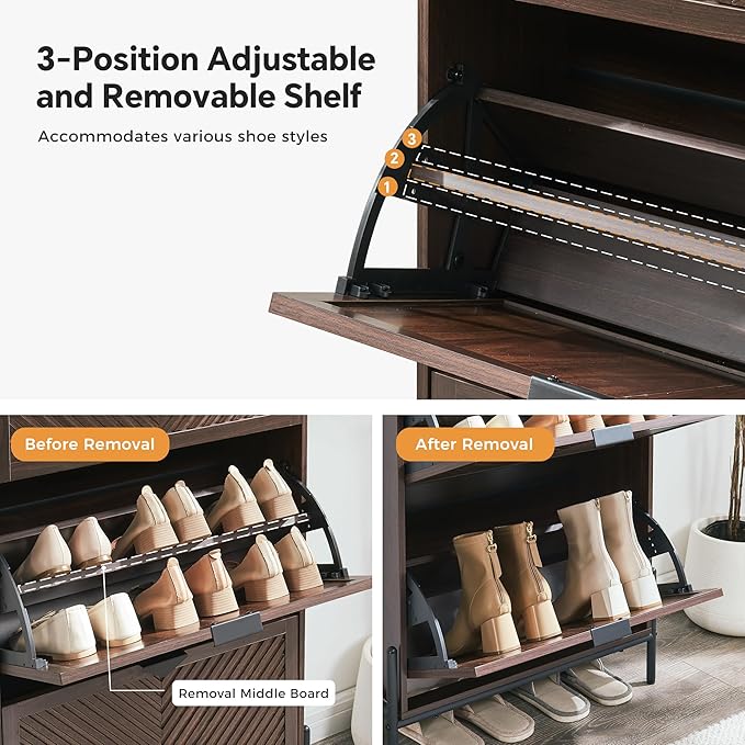Shoe Cabinet Storage with 2 Flip Drawers, Narrow Hidden Shoes Organizer Cabinet for Entryway, Freestanding Slim Shoe Rack Front Door Entrance(Brown)