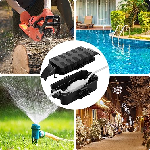 Flemoon IP55 Small Outdoor Electrical Box Waterproof (Inner 5.9 x 3.2 x 1.8inch), Extension Cord Cover with Detachable Awning Covers for Plug, Outlet, Holiday Lights, Black