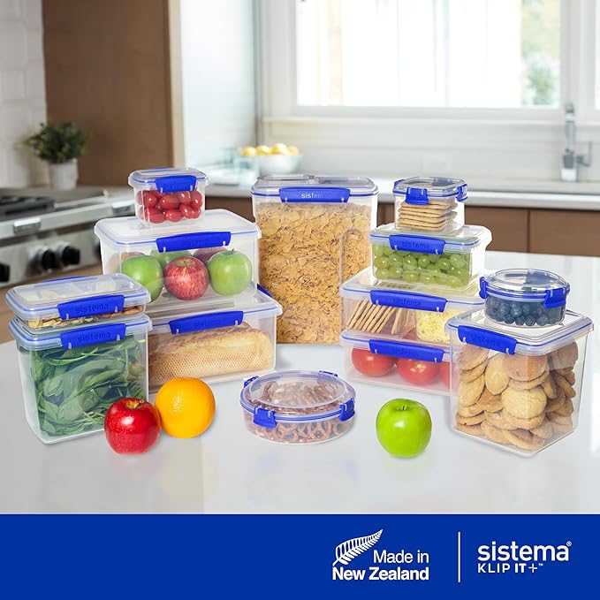 Sistema KLIP IT Rectangular Collection Food Storage Container, 101 oz./3 L, Clear/Blue
