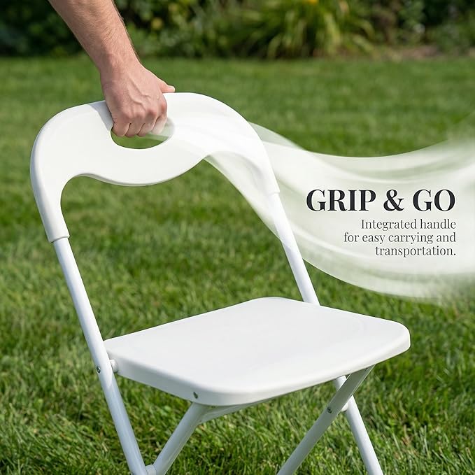 Huacan 6 Pack White Folding Chair – Portable Commercial Seat for Events, Parties, Weddings, and Home Use – Heavy Duty 150kg Capacity, Lightweight & Easy to Store