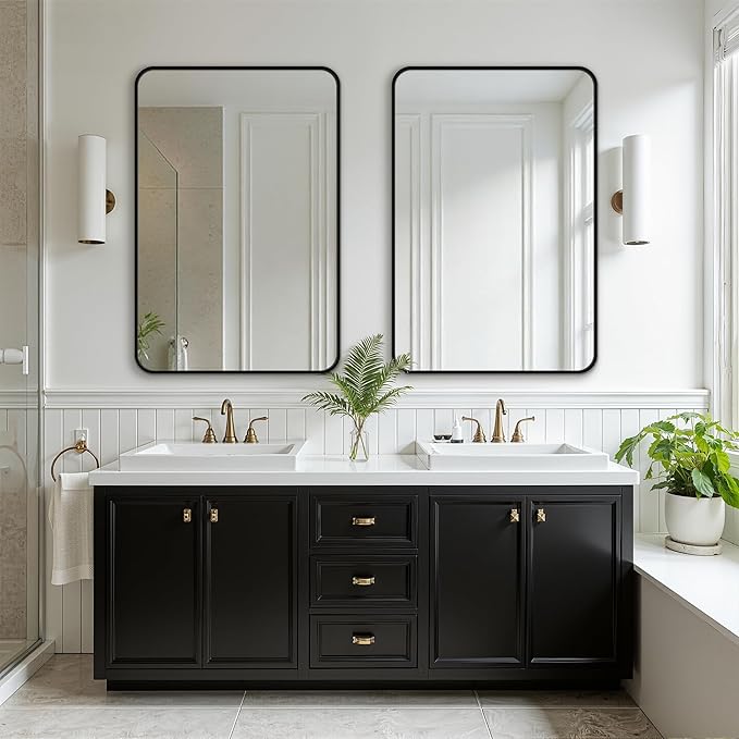 FICTOR Bathroom Mirror, 36"x24" Black Framed Vanity Mirror for Wall, Shatterproof &Anti-Rust Bathroom Mirrors for Over Sink, Bedroom, Living Room, Entryway, Vertical/Horizontal Mount
