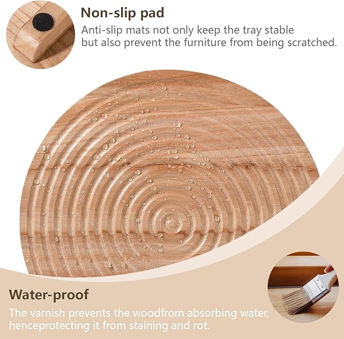 Round Decorative Tray Farmhouse Bathroom Decor Wood Riser Kitchen Countertop Organizer for Perfume, Candle, Plant, 9 inch Burlywood
