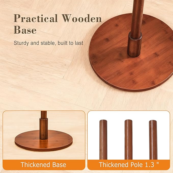 VECELO Coat Rack Freestanding, Entryway Hanger Stand, Umbrella Holder, Hall Tree With Hooks, Floor Standing Metal Tree Stand,Walnut