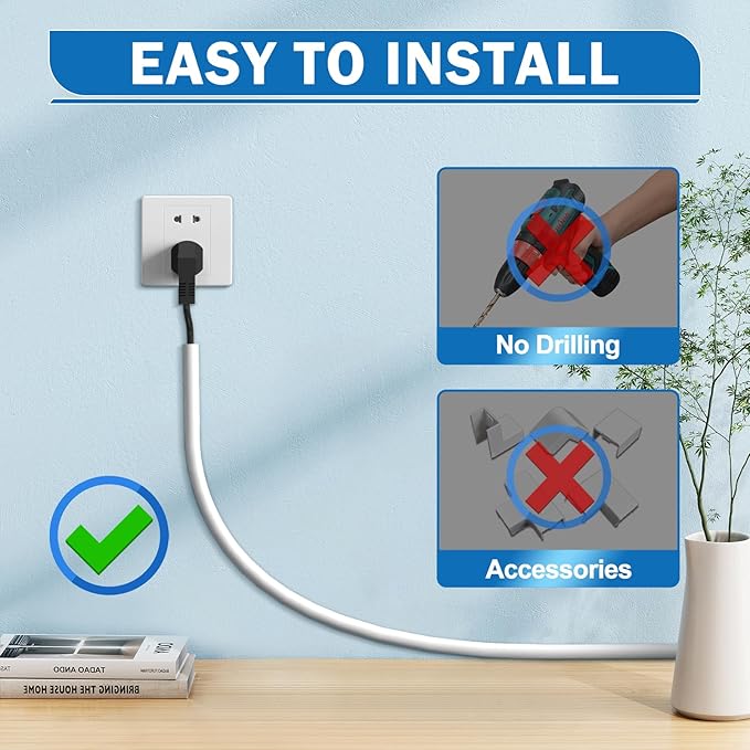 UOMTFAI Wall Cord Hider 118 Inch - Self-Adhesive Wire Cover Raceway for Walls, Flexible PVC Cable Concealer for Home and Office, W0.59 H0.39in - White