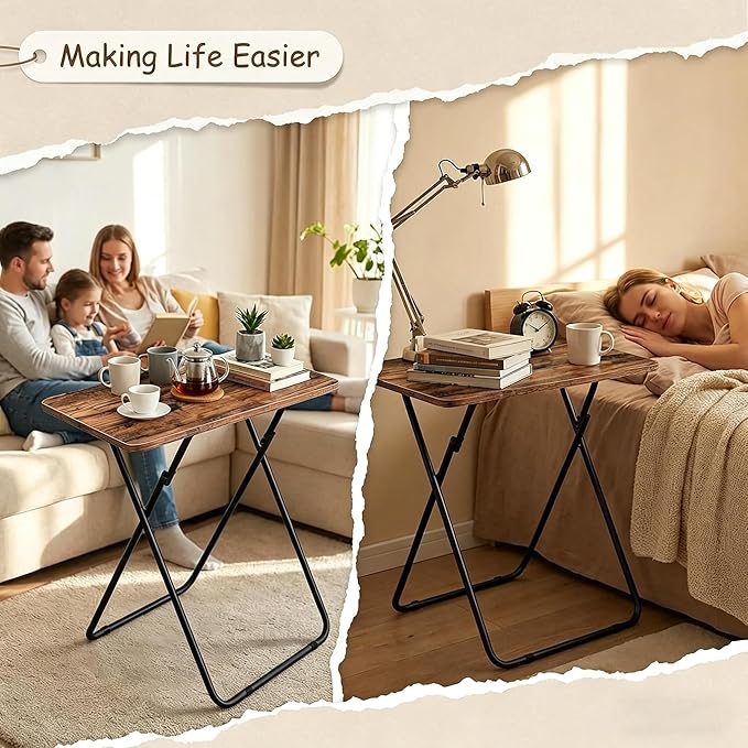 Tv Trays Folding Tv Table, Dinner Table for Eating with Sturdy Metal Frame, Small Foldable Snack Trays Table for Living Room, Couch,Sofa, Bed, No Assembly Required (Yellow Brown（Black Legs）)