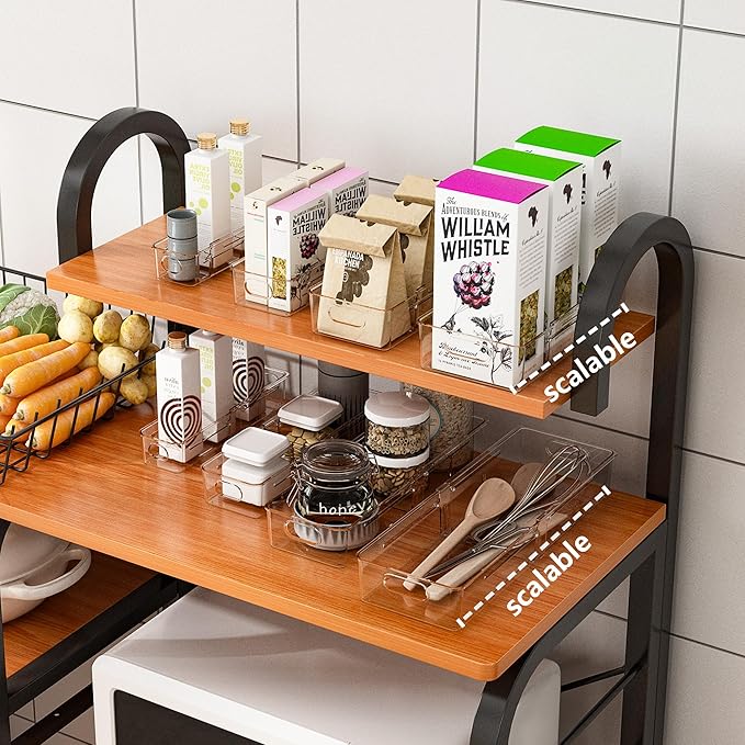 BLULEE 4-Piece Expandable Drawer Organizer Set, Adjustable Clear Bins with Dividers for Kitchen, Bathroom, Vanity & Office, Scalable Trays for Cosmetics, Utensils & Desk Accessories