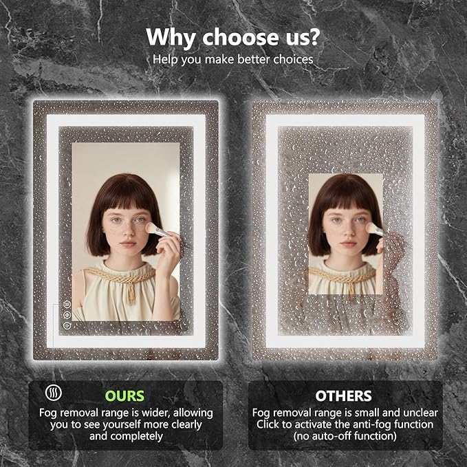 Sweetcrispy 20.1"x28.1" 1Smart Anti-Fog LED Bathroom Mirror with Front Light & Backlit, 3 Color Temperatures, Dimmable, Memory Function, Rectangle Modern Vanity Mirror