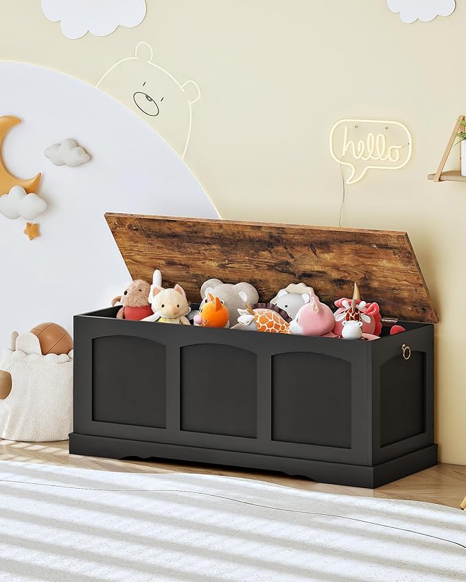CHOEZON 39.4" Storage Chest Bench with Lift Lid, Toy Chest with Safety Hinge, Entryway Shoe Bench, Wooden Storage Trunk, Holds up to 220 lb, for Living Room, Bedroom, Black and Rustic Brown MCW12BF