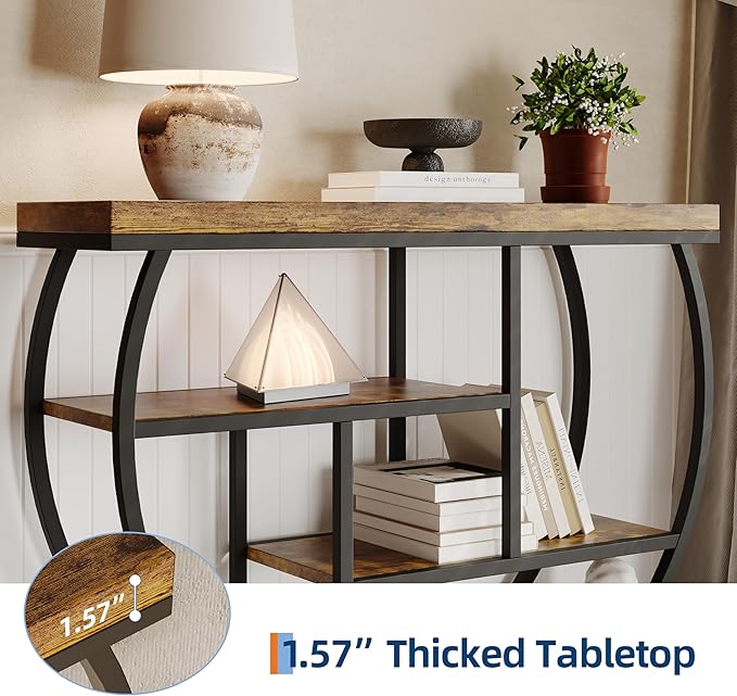 Garvee Entryway Table with Storage, Industrial 4-Tier Narrow Console Table Behind Couch with Half-Circle Base & Storage Shelves for Living Room, Hallway, Foyer