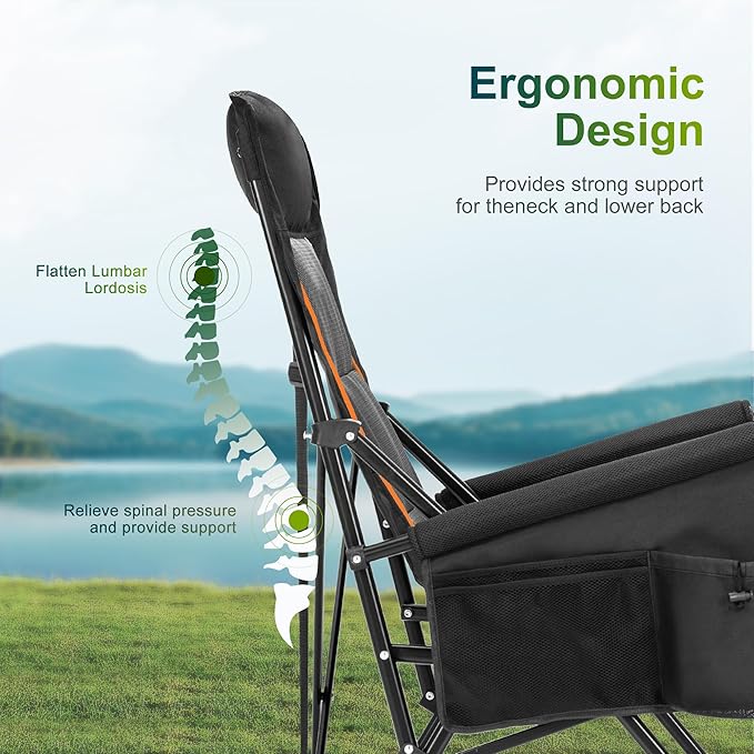 ALPHA CAMP Oversized Folding Camping Chairs for Adults High Backrest Heavy Duty Lawn Chairs Support 500 LBS Portable Camp Chairs with Cup Holders Large Side Pocket Outdoor Chair 2 Pack