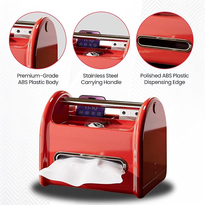 Tissue Box Cover & Napkin Holder for Home, Office Desk Accessories Table Caddy Bedside Nightstand Organizer | Modern Car Tissue Holder for Living & Drawing Room, Bathroom & Living Room (Red)
