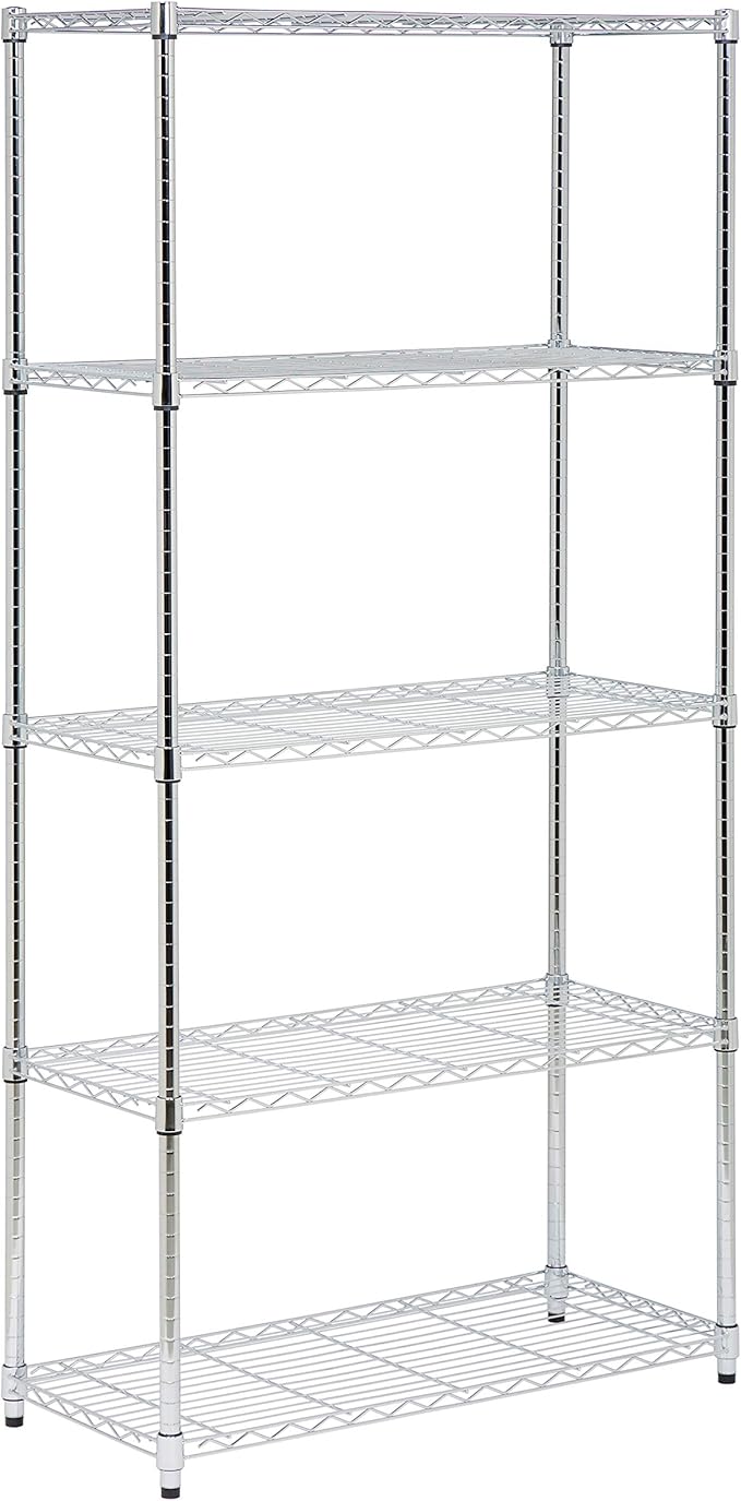 Honey-Can-Do 5-Tier Heavy Duty Adjustable Shelving Unit with Wheels, 350-lb Per Shelf NSF Certified Rolling Metal Storage Rack, Chrome Wire Shelf, 36 x 18 x 72 in