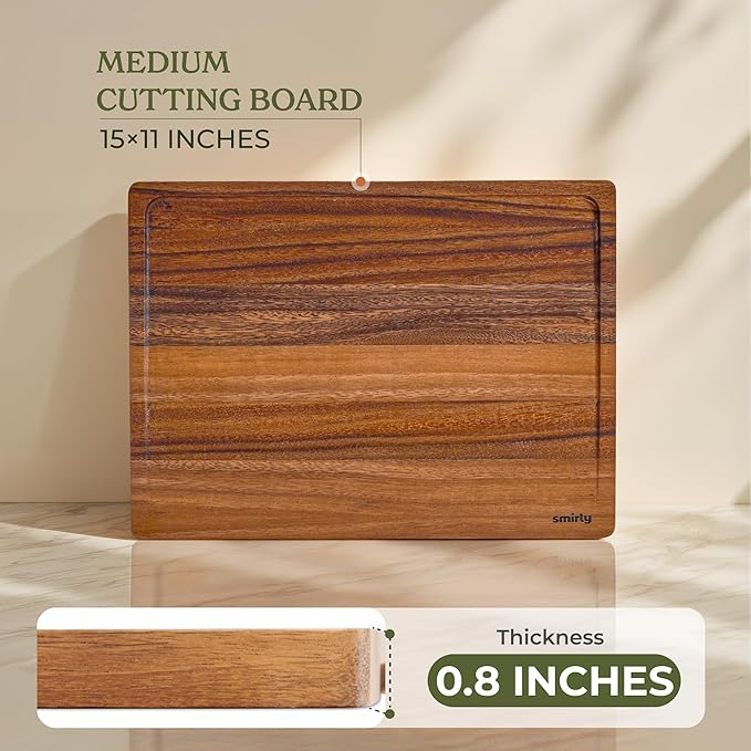 SMIRLY Walnut Wood Cutting Board for Kitchen - Wood Cutting Board for Meal Prep, Serving, Charcuterie - Kitchen Gadgets, House Warming Gift - Small Wooden Chopping Board Non Toxic - 1 Pack