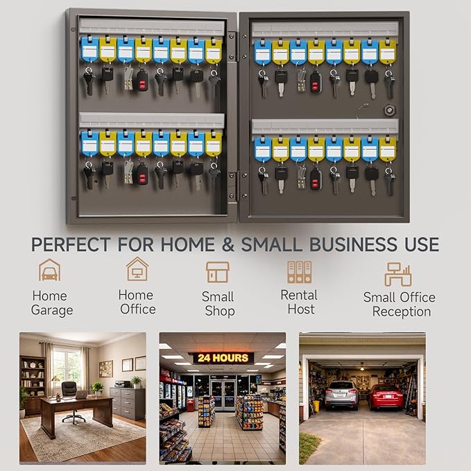 32-Keys Key Lock Box Key Management App (Track Key Borrow/Return), Wall Mount Key Cabinet, Security Key Holder Lockbox for Home, Garage, Car Key Storage for School, Small Office, Hotels