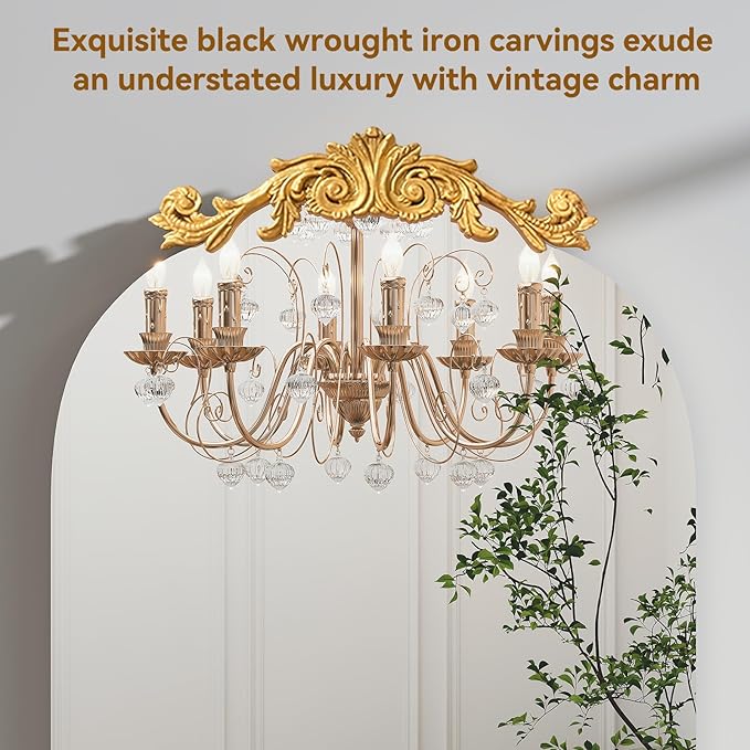 Arched Full Length Mirror, 63"X20" Vintage Floor Mirror, Baroque Full Body Mirrors with Art Carved, Free Standing Leaning or Wall-Mounted Mirrors for Bedroom, Living Room, Entryway,Gold