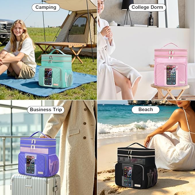 Large Toiletry Bag for Women Men, Portable Shower Caddy College Dorm Essentials, 2 Layers Quickly Dry Mesh Bathroom Tote Bag, Hanging Makeup Organizer Bag for Travel, Gym, Camping (Black)