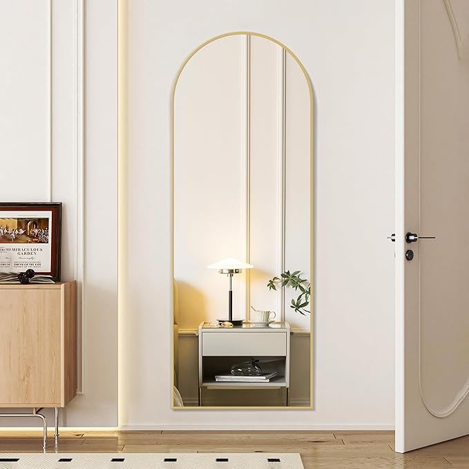 Arched Full Length Mirror, 59"x16" Body Wall Mirror With Shatter-Proof Glass, Tall Arch Aluminum Frame for Bedroom Cloakroom, Gold