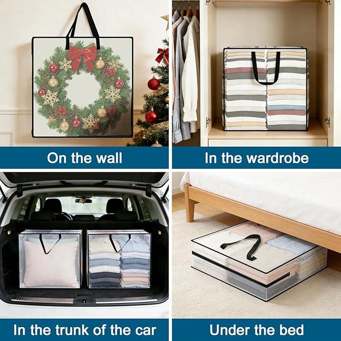 95L Under Bed Storage Bag, 1-Pack Clothes Storage Bag, Clear Bag for Quilt Pillow Blanket Bedding Storage or Wreath Closet Organizer Home Storage