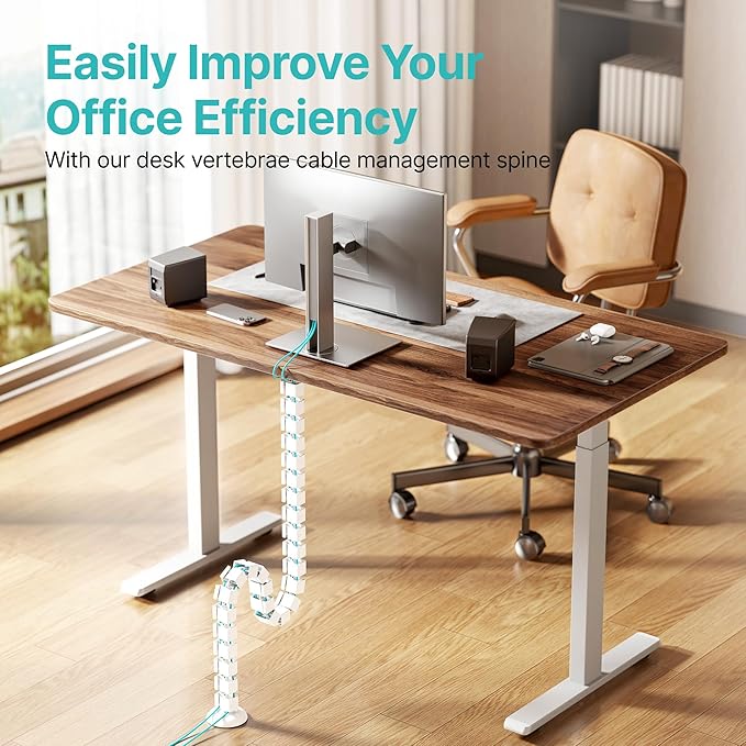 PEGZONE Under Desk Cable Management Spine – Flexible Cable Snake Organizer for Standing Desk, Screw-Mounted Vertebrae Wire Management for Table, White