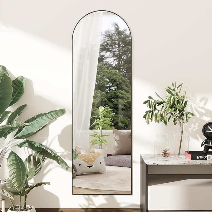 Over the Door Mirror Full Length, 48"x14"Door Hanging Mirror Full Length Arch Mirror, Behind the Door Wall Mirror, Back of Door for Closet Bedroom Living Room, Black