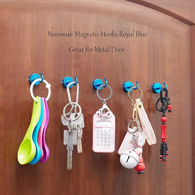 Neosmuk Magnetic Hooks, Heavy Duty 40lb+ Strong Magnet Hook for Cruise Cabins, Cruise Essentials 2026 for Hanging, Metal Wall Refrigerator Hangers (Blue, 10 Pack)