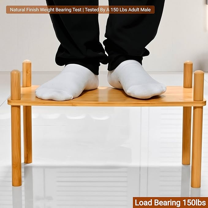 2-Tier Expandable Bamboo Desktop Organizer Shelf Kitchen Cabinet and Counter Riser Display Shelf for Top of Desk Home Office Bathroom Coffee Table Display Stand,Natural (3-Tier White, 6.7" H)