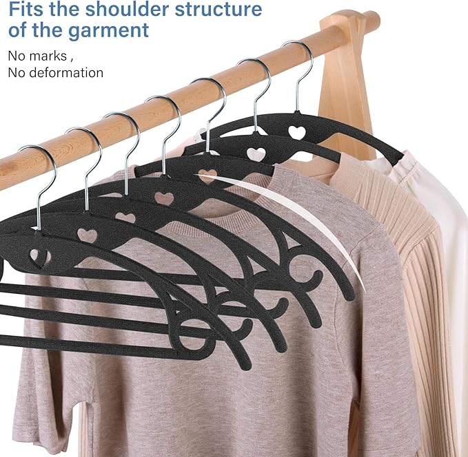 Velvet Hangers 50 Pack: Felt Clothes Hangers Heavy Duty Shirt Sweater Hangers No Shoulder Bump Non Slip Slim Thin Coat Hangers for Closet - Black