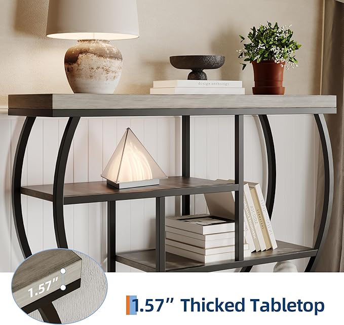 Garvee Entryway Table with Storage, Industrial 4-Tier Narrow Console Table Behind Couch with Half-Circle Base & Storage Shelves for Living Room, Hallway, Foyer