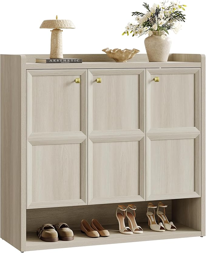 SICOTAS Shoe Storage Cabinet for Entryway, 47.6" Wide 6-Tier Extra Large with 3 Doors, Holds up to 30 Pairs, Adjustable Shelves Shoes Rack Organizer for Hallway, Grey White Oak