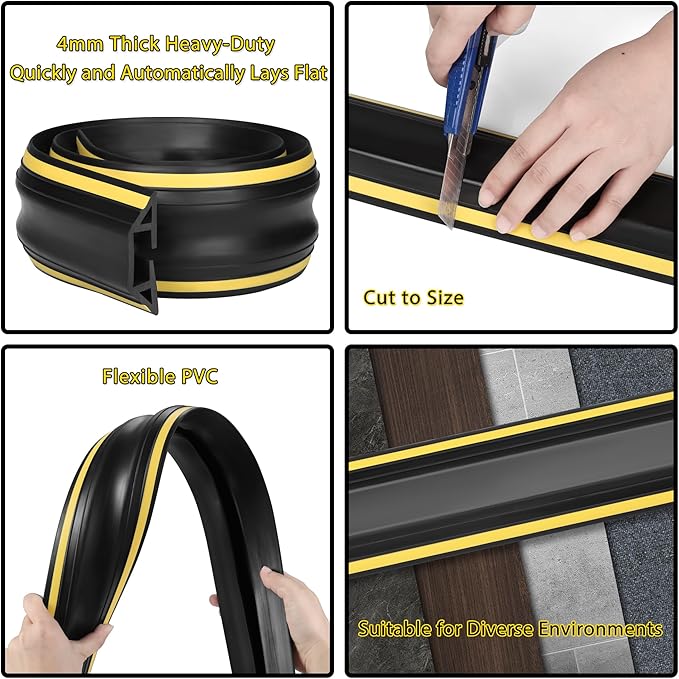 ZhiYo 10ft Cord Cover Floor Heavy Duty, Extension Cord Hider, PVC Wire Covers for Cords, Cable Protector Prevent Trips, Cable Cover Wire Hider for Home Office Indoor Outdoor, Black 3.2" (W) x 0.8" (H)