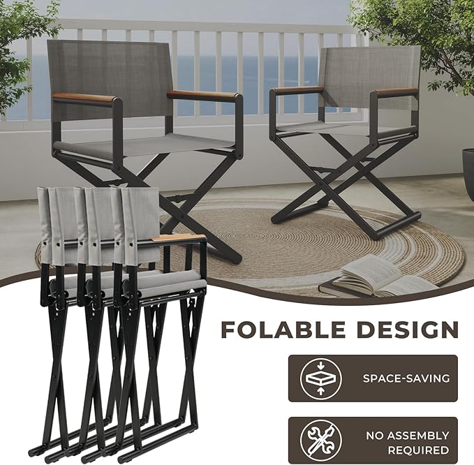 Grand patio 11-Piece Outdoor Dining Set, 10 Extra-Wide Folding Chairs & 1 Rectangle Expandable Table, Sling Mesh Patio Chairs with Wood Grain Table for Yard, Poolside, Deck, 8 Apricot and 2 Gray