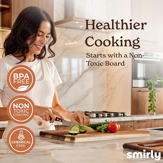 Smirly Reversible 17" Large Walnut Cutting Board for Kitchen - 1.2"Th Heavy Duty Real Wood Cutting Board with Deep Juice Groove - Reversible Wooden Cutting Board for Multiple Uses - Only 1 Piece