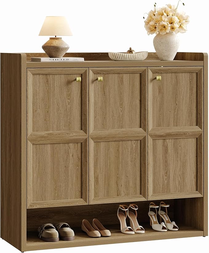 SICOTAS Shoe Storage Cabinet for Entryway, 47.6" Wide 6-Tier Extra Large Shoe Cabinet with 3 Doors, Holds Up to 30 Pairs, Adjustable Shelves Shoes Rack Organizer for Hallway (Brown Oak, 2 Pieces)