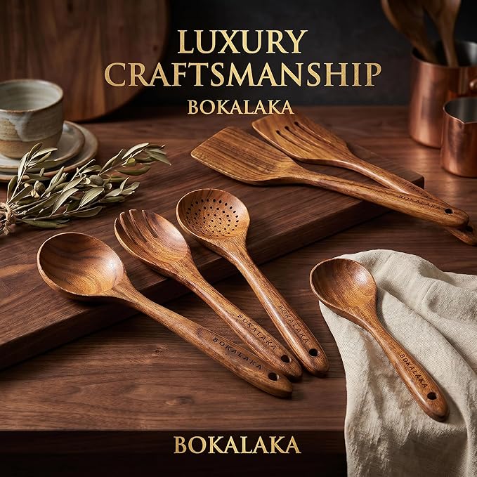 Wooden Spoons for Cooking,10 Pcs Natural Teak Wooden Kitchen Utensils Set Wooden Utensils for Cooking Wooden Cooking Utensils Wooden Spatulas for Cooking (10)